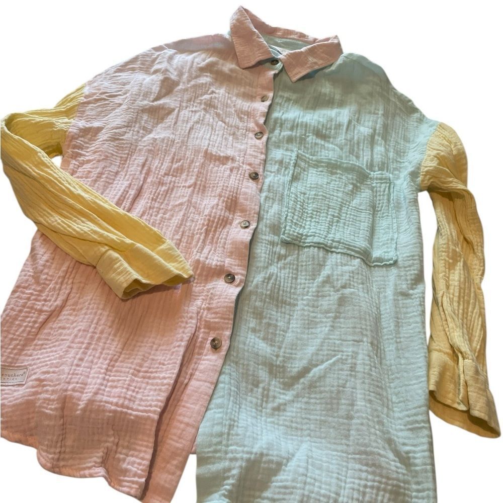 Cabana crown and Ivy sz S Pastel Colorblock Button-Up Top - Pink, Mint & Yellow